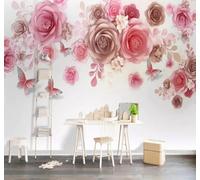 XLMING Dibujo A Mano Romántico Rosa Rosas Mariposas 3D Papel Pintado Lujo Casa Sala Decoración Estar Comedor Sofá Dormitorio TV Fondo de Pared-250cm×170cm