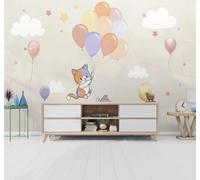XLMING Dibujo Animado Globo Aerostático Dibujo A Mano Gatito Nubes 3D Papel Pintado Lujo Casa Sala Decoración Estar Comedor Sofá Dormitorio TV Fondo de Pared-200cm×140cm