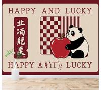 XLMING Dibujos Animados Animales Panda Geométrico Cuadrícula Roja 3D Papel Pintado Tapiz Textura de Seda Oficina Comedor Sofá Dormitorio Sala Estar TV Fondo Pantalla-150cm×105cm