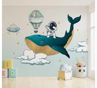 XLMING Dibujos Animados Ballena Astronauta Globo Aerostático Nubes Blancas 3D Papel Pintado Pared Premium Textura Seda Estudio Comedor Vinilos Dormitorio Sofás TV Cocina-430cm×300cm