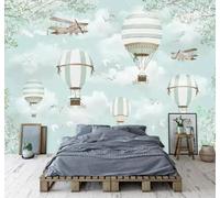 XLMING Dibujos Animados Cielo Globo Aerostático Pájaro Volador Avión 3D Papel Pintado Pared Premium Textura Seda Estudio Comedor Vinilos Dormitorio Sofás TV Cocina-300cm×210cm