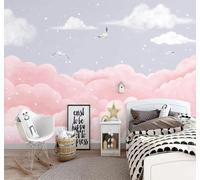 XLMING Dibujos Animados Fantasía Rosa Mar De Nubes Pájaros Papel Pintado 3D Seda De Lujo Pared Estudio Comedor Sofa Dormitorio Madera Salon Tv Decorativo-250cm×170cm