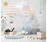 XLMING Dibujos Animados Geométrico Montaña Globo Aerostático Amanecer Papel Pintado 3D Seda De Lujo Pared Estudio Comedor Sofa Dormitorio Madera Salon Tv Decorativo-200cm×140cm