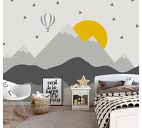 XLMING Dibujos Animados Geométrico Montañas Globo Aerostático Amanecer 3D Papel Pintado Pared Premium Textura Seda Estudio Comedor Vinilos Dormitorio Sofás TV Cocina-400cm×280cm