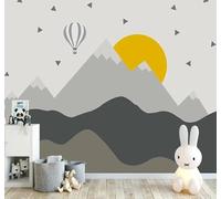 XLMING Dibujos Animados Geométrico Montañas Globo Aerostático Amanecer 3D Papel Pintado Tapiz Textura de Seda Oficina Comedor Sofá Dormitorio Sala Estar TV Fondo Pantalla-430cm×300cm