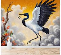 XLMING Elegancia Flores Pájaros Cielo Dorado Nubes 3D Papel Pintado Pared Premium Textura Seda Estudio Comedor Vinilos Dormitorio Sofás TV Cocina-400cm×280cm
