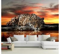 XLMING Estético Atardecer Tridimensional Animales Leopardo 3D Papel Pintado Lujo Casa Sala Decoración Estar Comedor Sofá Dormitorio TV Fondo de Pared-400cm×280cm