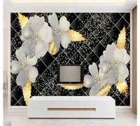 XLMING Exquisito Negro Tapizado Blanco Flores 3D Papel Pintado Lujo Casa Sala Decoración Estar Comedor Sofá Dormitorio TV Fondo de Pared-250cm×170cm