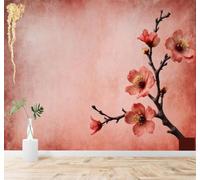 XLMING Flor De Ciruelo Roja Ramita Textura Dorada Abstracto Degradado Rosa 3D Papel Pintado Tapiz Textura de Seda Oficina Comedor Sofá Dormitorio Sala Estar TV Fondo Pantalla-250cm×170cm