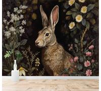 XLMING Flores Silvestres Jardín Flores Animales Conejo Marrón 3D Papel Pintado Pared Premium Textura Seda Estudio Comedor Vinilos Dormitorio Sofás TV Cocina-400cm×280cm