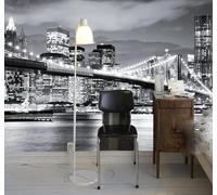 XLMING Gran Formato Blanco Y Negro Arquitectura Urbana Puente Paisaje Nocturno Papel Pintado 3D Seda De Lujo Pared Estudio Comedor Sofa Dormitorio Madera Salon Tv Decorativo-250cm×170cm