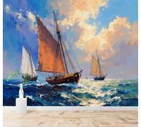 XLMING Mar Olas Velero Cielo De Colores Nubes 3D Papel Pintado Pared Premium Textura Seda Estudio Comedor Vinilos Dormitorio Sofás TV Cocina-200cm×140cm