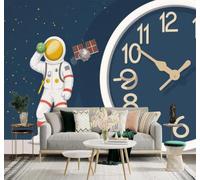 XLMING Minimalista Astronauta Reloj Satélite Espacio 3D Papel Pintado Pared Premium Textura Seda Estudio Comedor Vinilos Dormitorio Sofás TV Cocina-200cm×140cm