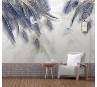 XLMING Minimalista Azul Plumas Pájaros En Vuelo Imitación De Mármol Papel Pintado 3D Seda De Lujo Pared Estudio Comedor Sofa Dormitorio Madera Salon Tv Decorativo-300cm×210cm