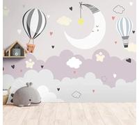 XLMING Minimalista Caricaturesco Globo Aerostático Luna Nubes 3D Papel Pintado Tapiz Textura de Seda Oficina Comedor Sofá Dormitorio Sala Estar TV Fondo Pantalla-400cm×280cm