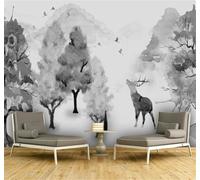 XLMING Minimalista Dibujo A Mano Blanco Y Negro Bosque Alce 3D Papel Pintado Lujo Casa Sala Decoración Estar Comedor Sofá Dormitorio TV Fondo de Pared-250cm×170cm