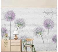 XLMING Muro De Ladrillo Blanco Hermoso Color Púrpura Diente De León Papel Pintado 3D Seda De Lujo Pared Estudio Comedor Sofa Dormitorio Madera Salon Tv Decorativo-350cm×256cm