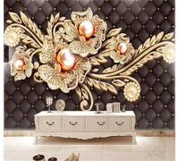 XLMING Negro Bolso Blando Joyas Diamantes Flores Papel Pintado 3D Seda De Lujo Pared Estudio Comedor Sofa Dormitorio Madera Salon Tv Decorativo-250cm×170cm