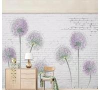 XLMING Pared De Ladrillos Blancos Pintada A Mano Con Dientes De León Morados 3D Papel Pintado Pared Premium Textura Seda Estudio Comedor Vinilos Dormitorio Sofás TV Cocina-300cm×210cm