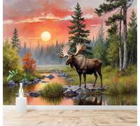XLMING Puesta De Sol Bosque Musgo Ribereño Árboles Reflejos Paisaje Natural 3D Papel Pintado Tapiz Textura de Seda Oficina Comedor Sofá Dormitorio Sala Estar TV Fondo Pantalla-430cm×300cm