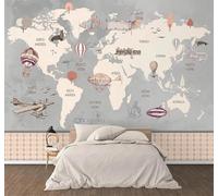 XLMING Retro Mapa Del Mundo Dibujado A Mano Avión Globo Aerostático 3D Papel Pintado Pared Premium Textura Seda Estudio Comedor Vinilos Dormitorio Sofás TV Cocina-200cm×140cm