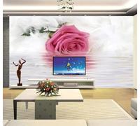 XLMING Romántico Rosa Rosas Plumas Reflejo 3D Papel Pintado Lujo Casa Sala Decoración Estar Comedor Sofá Dormitorio TV Fondo de Pared-250cm×170cm