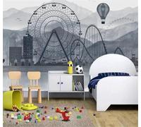 XLMING Rueda Gigante Pintada A Mano Con Tinta China Arquitectura Urbana Globo Aerostático 3D Papel Pintado Pared Premium Textura Seda Estudio Comedor Vinilos Dormitorio Sofás TV Cocina-400cm×280cm