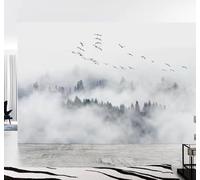 XLMING Tinta China Altas Montañas Bosque Aves En Vuelo Atmósfera Poética Papel Pintado 3D Seda De Lujo Pared Estudio Comedor Sofa Dormitorio Madera Salon Tv Decorativo-250cm×170cm