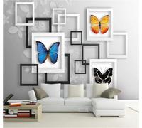 XLMING Tridimensional Geométrico Blanco Y Negro Cuadrado Mariposa 3D Papel Pintado Tapiz Textura de Seda Oficina Comedor Sofá Dormitorio Sala Estar TV Fondo Pantalla-250cm×170cm