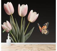 XLMING Tridimensional Mariposas Belleza Tulipanes Rosas Plantas Elegantes 3D Papel Pintado Pared Premium Textura Seda Estudio Comedor Vinilos Dormitorio Sofás TV Cocina-300cm×210cm
