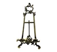 XLWLLNJ Soporte Expositor de Latón Caballete Atril Soporte para Cuadros Ornamental con Filigrana y Apertura Redondeada Aleación de Zinc con Marco Tipo Trípode, Pequeño, Bronce Con Patrón Floral