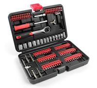 XPOtool Juego llaves de vaso y puntas 130 piezas set con carraca de 6,3 mm (1/4") y 104 puntas