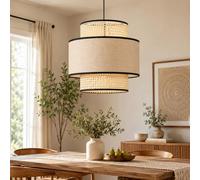 XQIDIANAA Lámpara Colgante De Ratán Natural, Lámpara Colgante De Cesta De Ratán Estilo Bohemio De 23,6 Pulgadas, Lámpara Colgante Rústica De Estilo Granja Tejida A Mano Para Isla De Cocina, Comedor