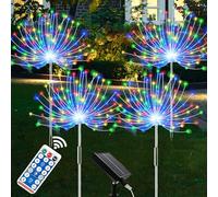 XRR Luces Solares Exterior Jardin, 4 Piezas 120 LED Solares Fuegos Artificiales Luces impermeable 8 Modos Luz Solar Exterior para caminos de césped, terraza(Multicolor)