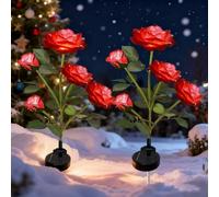 XRR Luces solares para jardín 2 Pieza Luz olares LED para exteriores decorativas con 10 flores de rosa, luces de flores de paisaje de hadas para césped, patio, camino, pasarela(rojo)