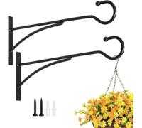 XRVRILE 2 ganchos de pared para plantas al aire libre: soporte de metal para cestas colgantes, comederos de pájaros, campanas de viento, cestas de flores, esterilla de yoga, linternas, color negro