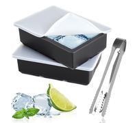 XRVRILE 2 Moldes para Hielo de Silicona con Tapa, Cubitos Grandes Cuadrados para Whisky y Cócteles, Bandeja Hielo Flexible Fácil de Desmoldar, Sin BPA, Pinza de Acero Inoxidable Incluida