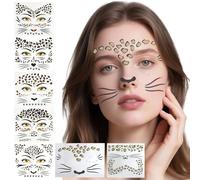 XRVRILE Leopard Face Art Pegatinas 7 diseños, tatuaje facial con detalles brillantes, resistente al agua y al sudor, tatuaje facial para carnaval, festivales, Halloween y fiestas