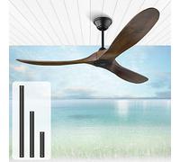 XSGDMN Ventilador de techo sin luz, ventilador de techo de madera al aire libre, control remoto con ventilador de techo de 152 cm, 6 Velocidades,Función Verano-Invierno, para exteriores/interiores