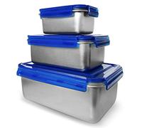 XSQUO Useful Tech Contenedor de Alimentos, Fiambrera box bento acero inoxidable 316 apto microondas, horno, vitro y frigo- Set de 3 2800mL, 1400ml, 600ml. Vital Tools, serie Bento