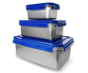 XSQUO Useful Tech Contenedor de Alimentos, Fiambrera box bento acero inoxidable 316 apto microondas, horno, vitro y frigo- Set de 3 2800mL, 1400ml, 600ml. Vital Tools, serie Bento