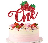 Xsstarmi 1 paquete de decoración para tartas de fresa One Cake Topper Fresa One Pastel Decoración para 1er Cumpleaños Decoración para Niños Verano Baby Ducha Fresas Tema 1 Cumpleaños Fiesta Pastel