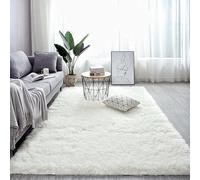 XUEDNGM Alfombra Antideslizante Alfombra Salón 110 x 140 cm Antideslizante y Muy Resistente, Mullida, Lavable Alfombra Larga Alfombra de Pelo Largo para Sala de Estar, Blanco