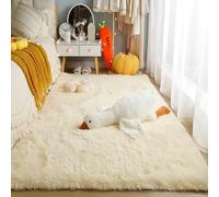 XUEDNGM Alfombra de Pelo Largo 80 x 150 cm Modernas Pelo Largo Lavables, Suave, Esponjosa, Antideslizante Shaggy Alfombras Dormitorio Modernas para Salón, Color Crema