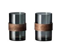 Xumh2024-3 vasos de vidrio Juego de 2 vasos for beber 11,8 onzas con anillo nogal Cristalería de cocina(Grey)