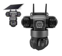 XUMIUZIY Cámara de Seguridad Solar de Triple Lente, Resolución 3K Cobertura de 360° con Zoom 10x Rotación de 270°, Audio Bidireccional Detección de Movimiento Visión Nocturna en Color,