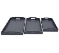 XZ-22115 Bandeja para Servir,Juego de 3 Bandeja Madera Rectangular con Mango,Material de Madera Robusta Natural (Negro)