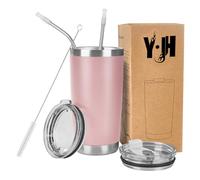 Y·JH 20oz (550ml) Taza Termo Cafe Para Llevar - Vaso Con Pajita - Taza Térmica de Acero Inoxidable Reusable - 2 Tapas a Prueba de Salpicaduras Pajitas - Rosa