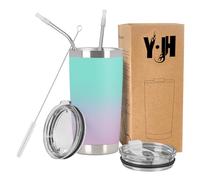 Y·JH 20oz (550ml) Taza Termo Cafe Para Llevar - Vaso Con Pajita - Taza Térmica de Acero Inoxidable Reusable - 2 Tapas a Prueba de Salpicaduras Pajitas - Cian&Violeta