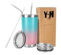 Y·JH 20oz (550ml) Taza Termo Cafe Para Llevar - Vaso Con Pajita - Taza Térmica de Acero Inoxidable Reusable - 2 Tapas a Prueba de Salpicaduras Pajitas - Turquesa&Rosa
